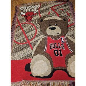 Chicago Bulls Tapestry Blanket Throw NBA Basketball Teddy Bear 34" x 43"